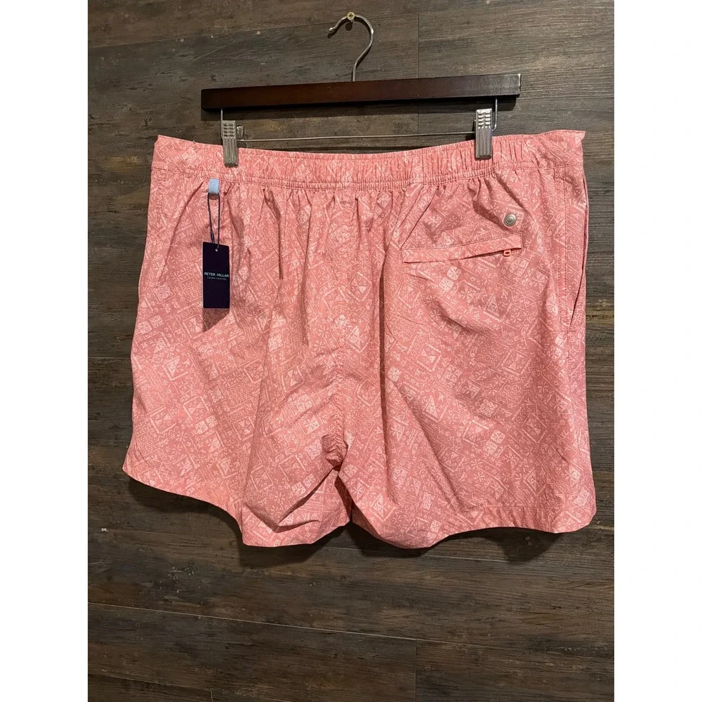 Peter Millar Crown Crafted Pink Geometric Swim Trunks MS25XP01 Mens XL NWT